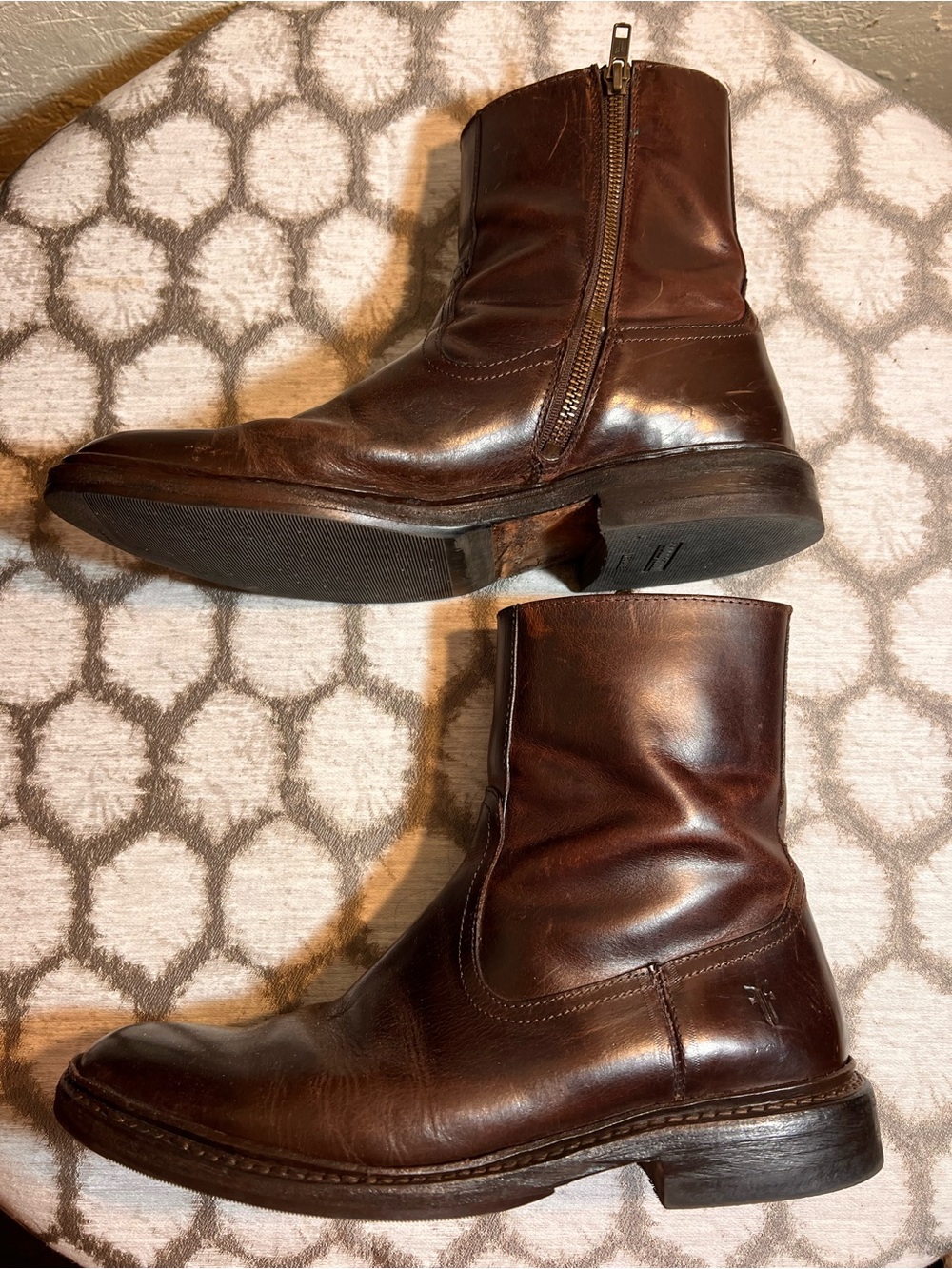 Frye Campus Style Dark Brown Leather Zip Ankle Boots 8.5 D